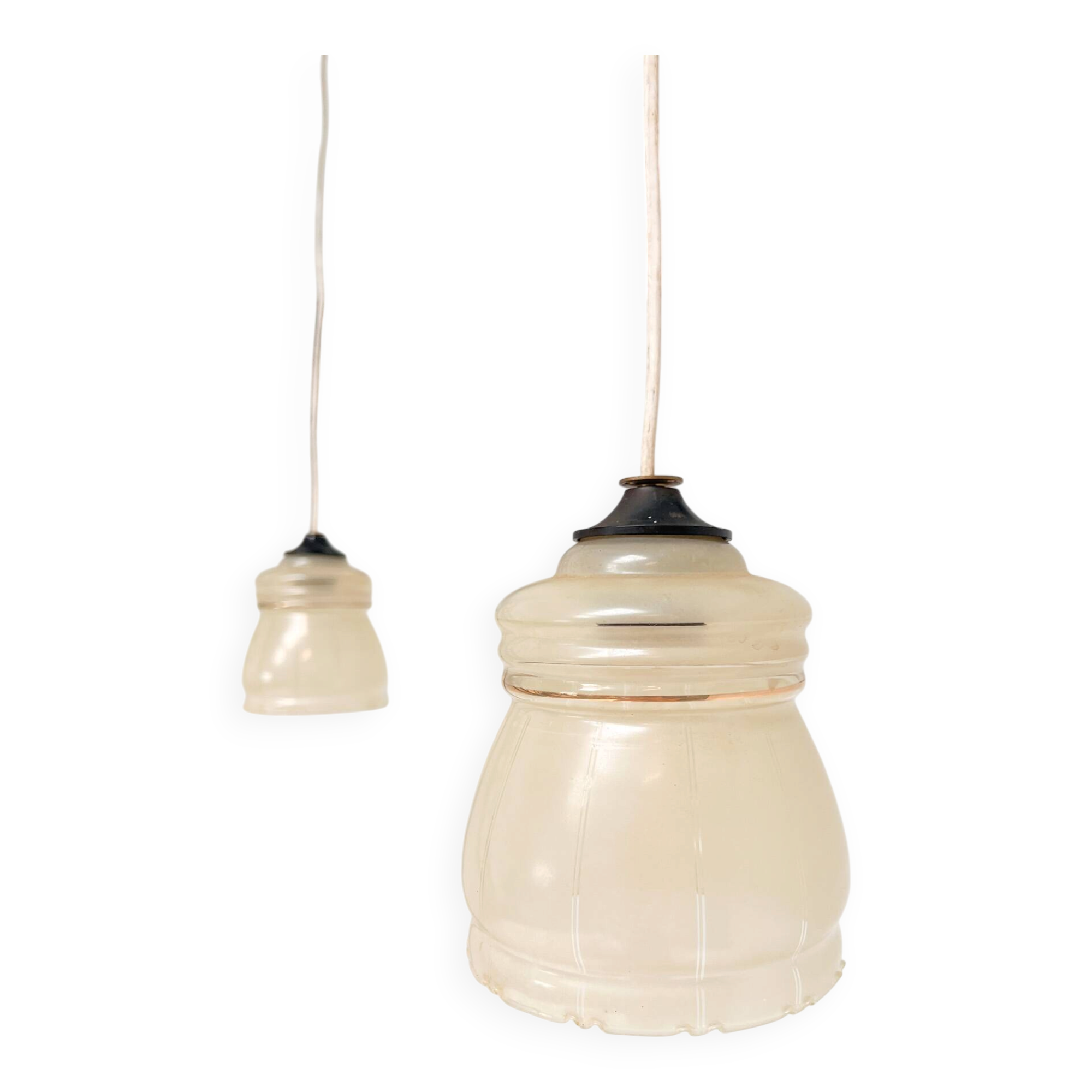 Set of 2 vintage beige ceiling lamps, 1960s