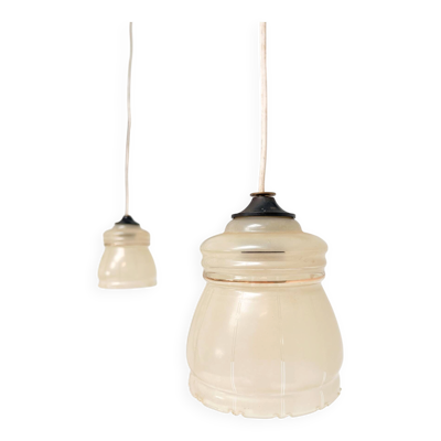Ensemble de 2 lampes de plafond vintage beiges, années 1960.