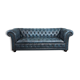 Chesterfield sofa buttoned in blue cowhide, 2.5 seats