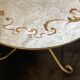 Round coffee table base in gilded wrought iron beautiful top enamelled glass 50s