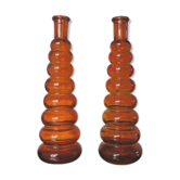 Pair of bottles, decanters, Italy in orange glass 60s 70