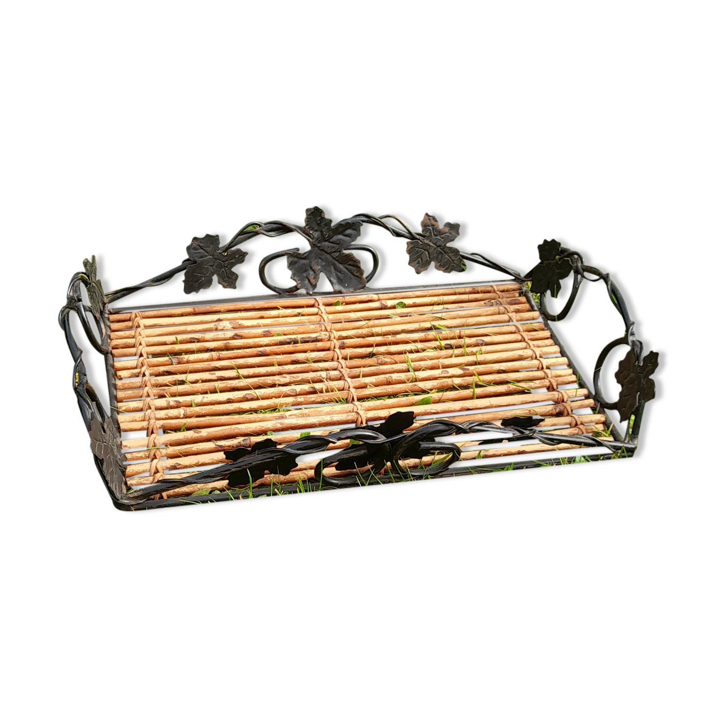 Metal and bamboo tray, vintage
