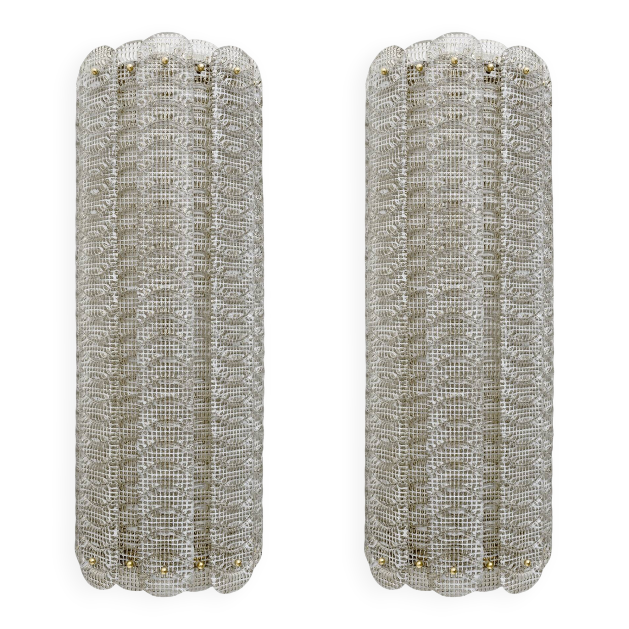 Pair of Mid-century Modern Style Italian Murano Glass Sconces "Reticello"