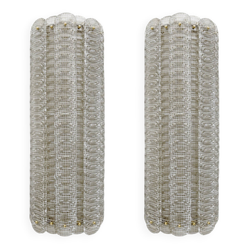 Pair of Mid-century Modern Style Italian Murano Glass Sconces "Reticello"