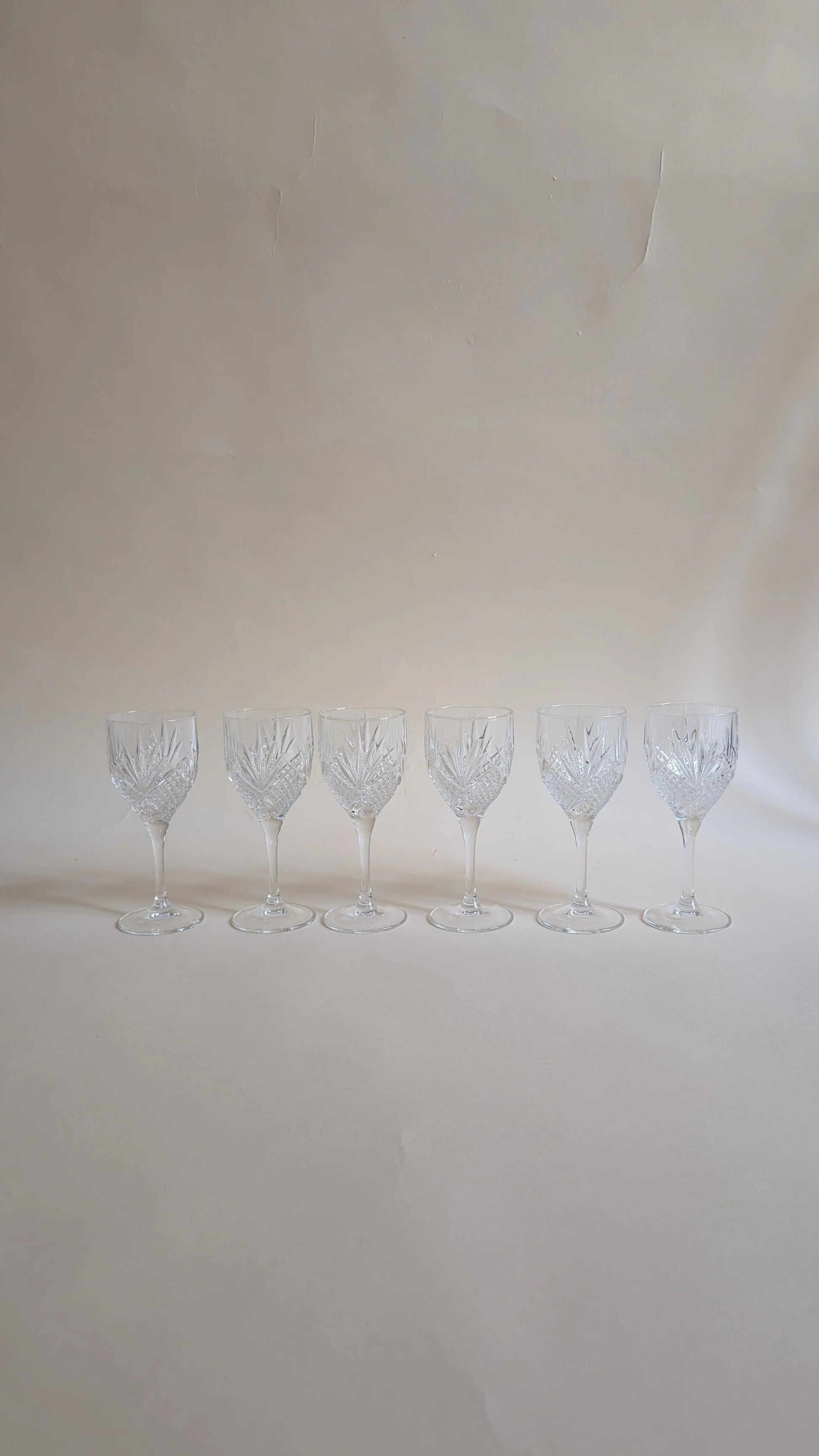 Set of 6 cut crystal wine glasses