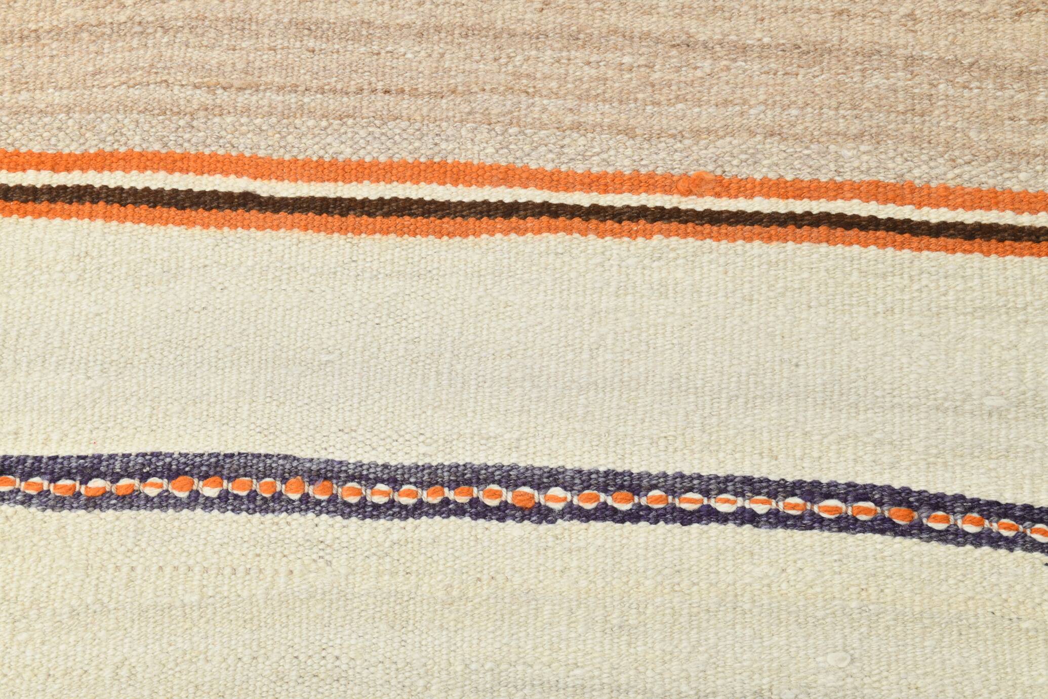 2x11 Brown & Cream Vintage Kilim Runner Rug, 75x337Cm