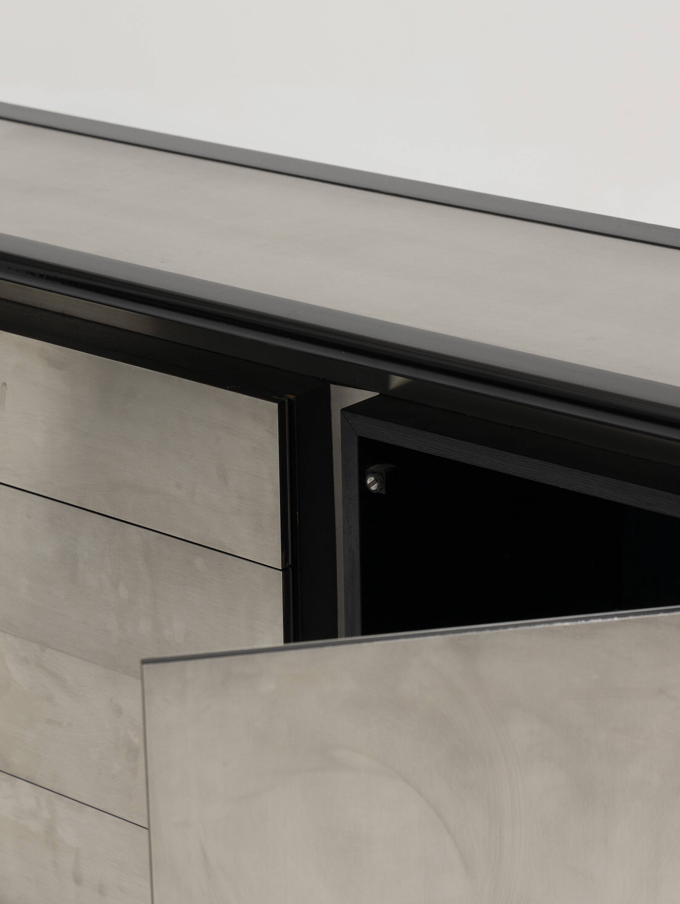 Brushed steel sideboard, lodovico acerbis, 1970s