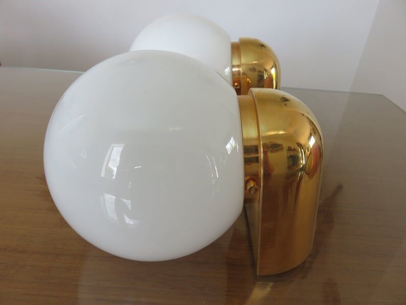 Pair of appliques " Limburg " white opaline and golden methacrylate 80s