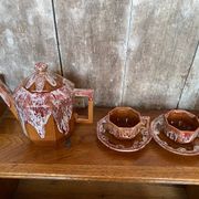 Ancienne théière gf art déco céramique flammée marron vintage