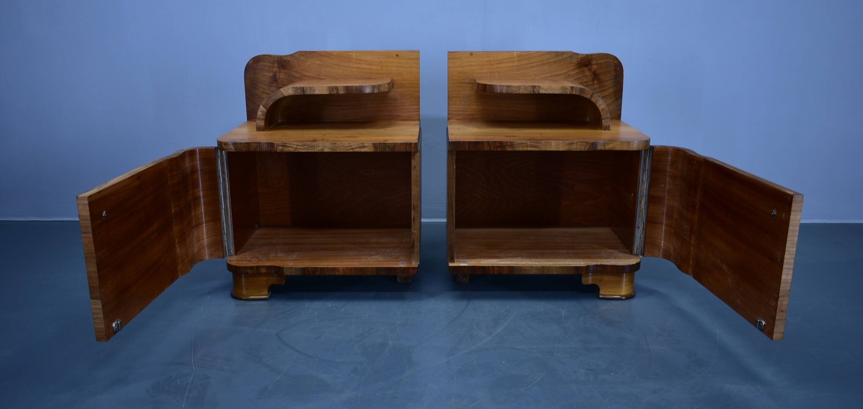 1930s Art Deco Nightstands in Walnut Finish, Czechoslovakia