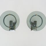 Pair of Italian wall lights in transparent blue-grey glass and chrome 70