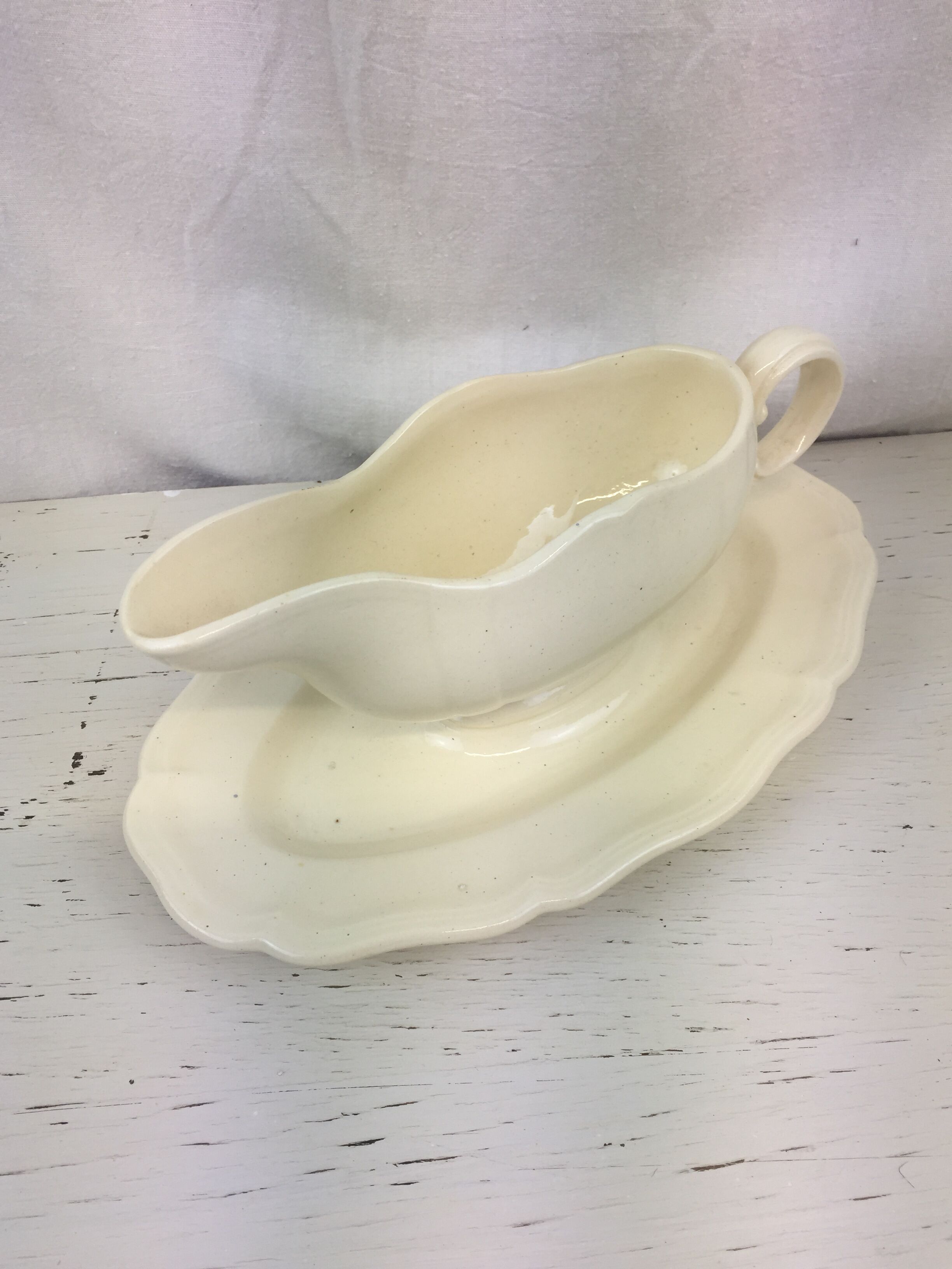 Old sauce boat Ivory made in France Digoin Sarreguemines