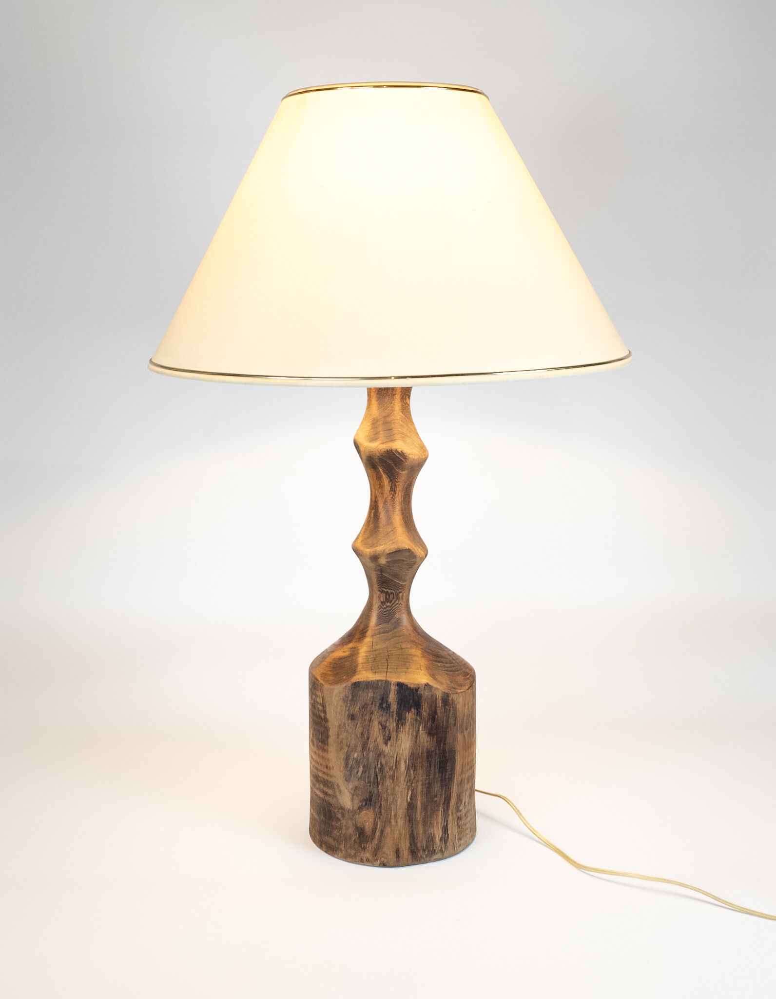 Brutalist vintage wooden tree trunk lamp modern 70's