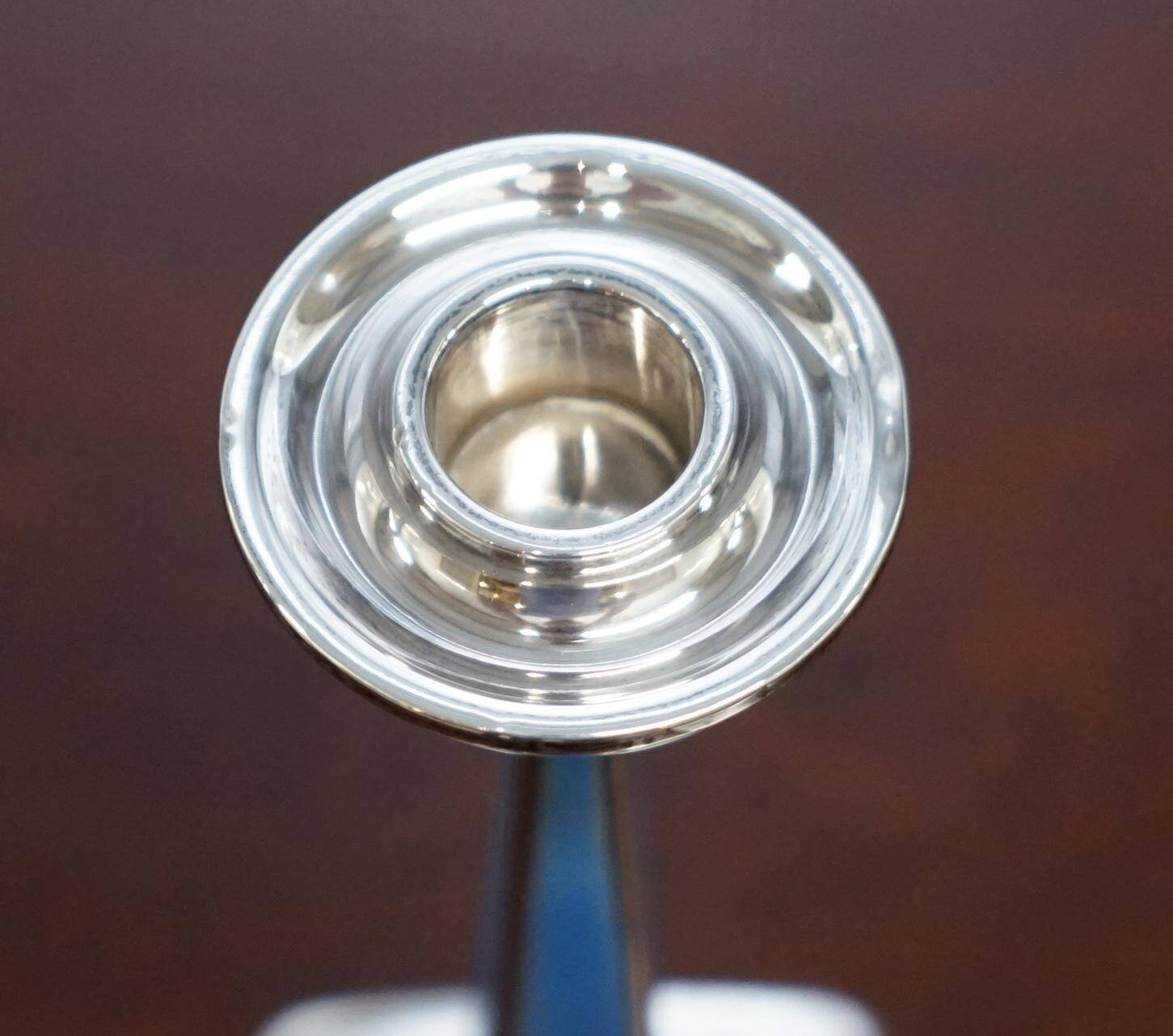 Pair of sterling silver and enamel candlesticks 1927 by Charles Green & Co.