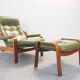 Vintage Scandinavian seventies G-møbel green leather lounge chair with ottoman