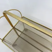 Mid-century modern folding bar cart in brass and ribbed acrylic glass, 1970s