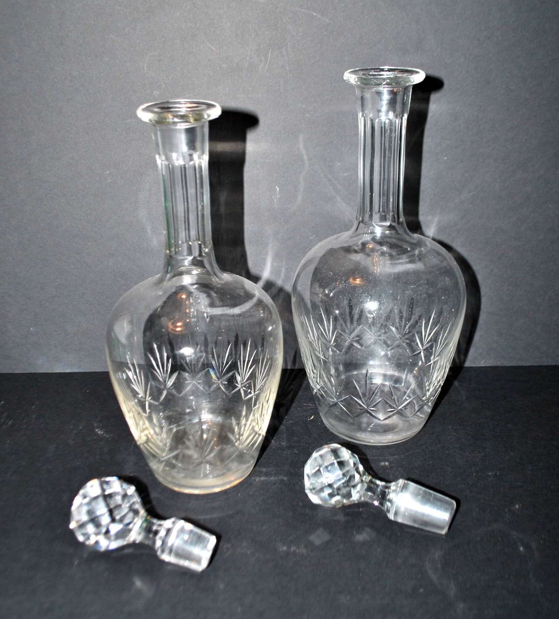 Set of 2 antique cut crystal wine decanters from Cristallerie Lorraine