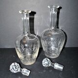 Set of 2 antique cut crystal wine decanters from Cristallerie Lorraine