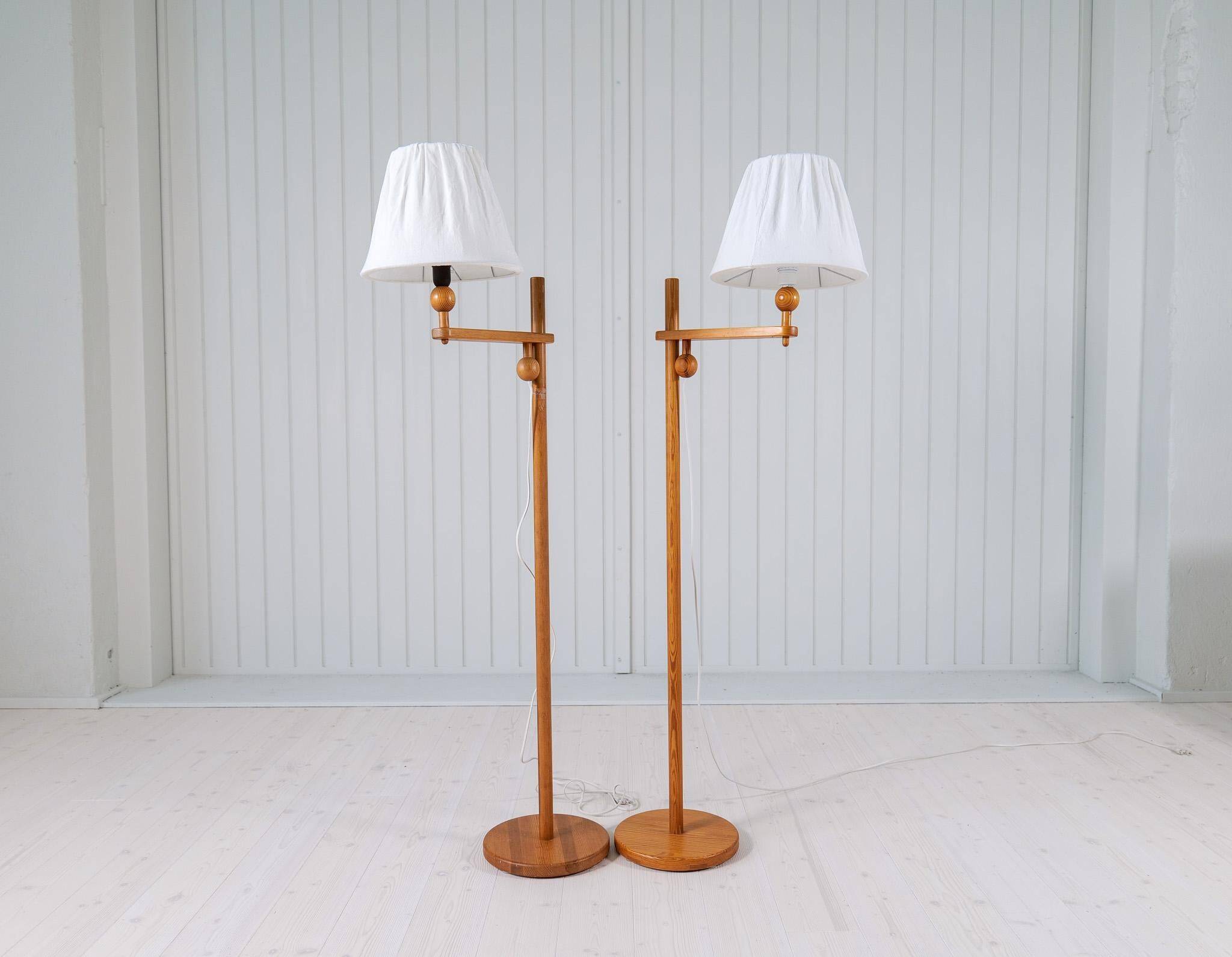 Sculptural modern floor lamps in pine, Yngve Ekström Sweden 1970s