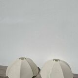 Paire de suspensions fleurs en tissu beige