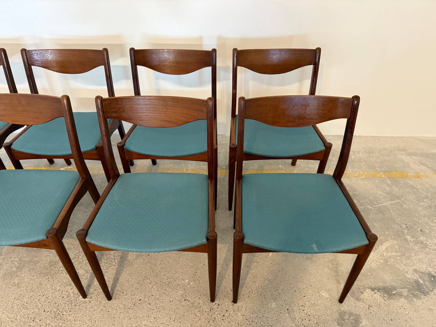 Set of 8 Vintage Danish Chairs by Søren Ladefoged – Teak & Blue Fabric
