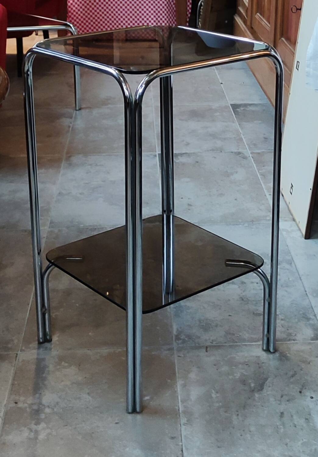 Sellette table d appoint porte plante design 1970 verre fumé et chrome