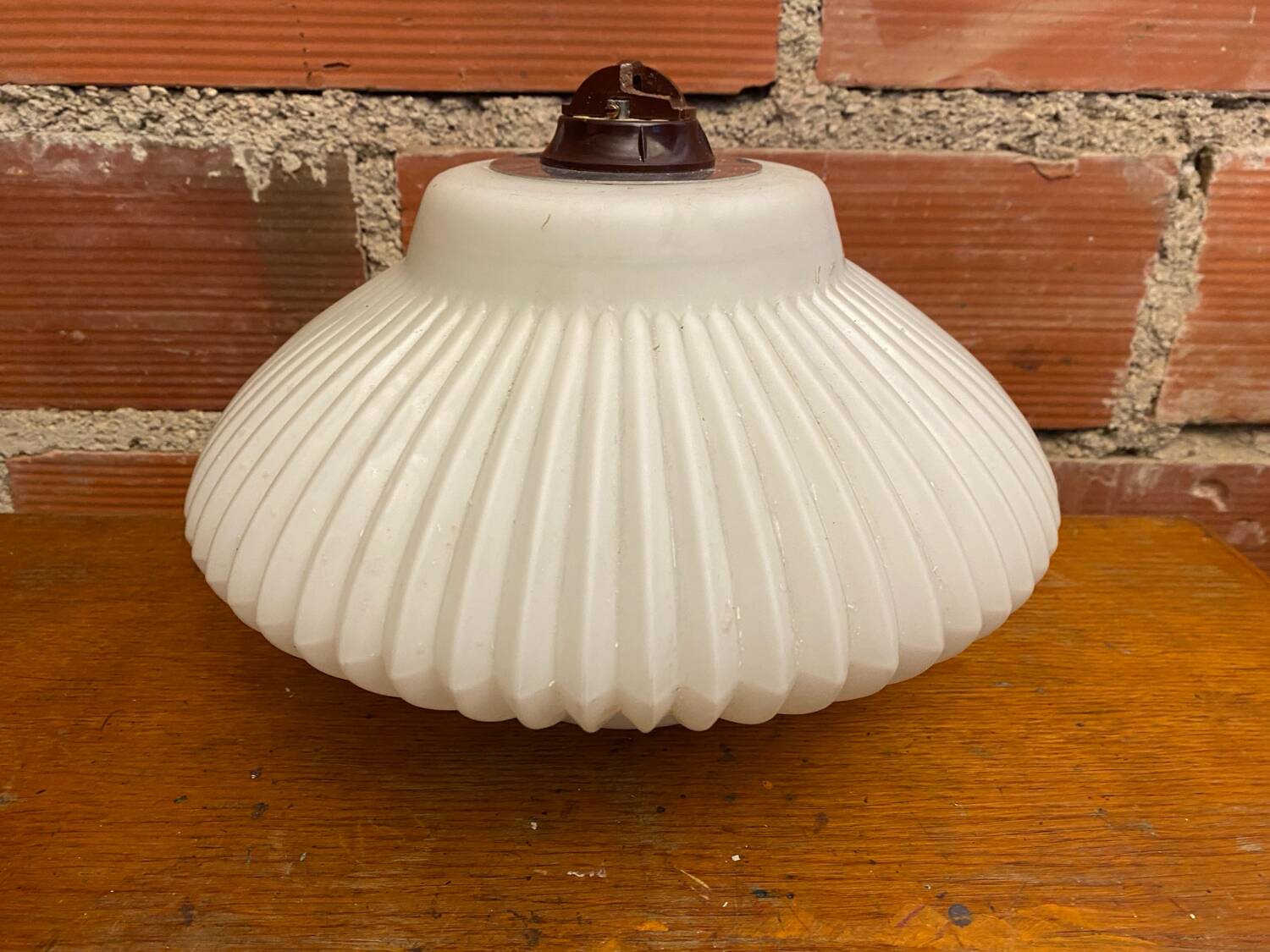 Antique Pendant Lamp Opaline White Saucer Shape Ribbed Vintage