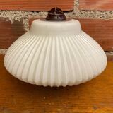Antique Pendant Lamp Opaline White Saucer Shape Ribbed Vintage