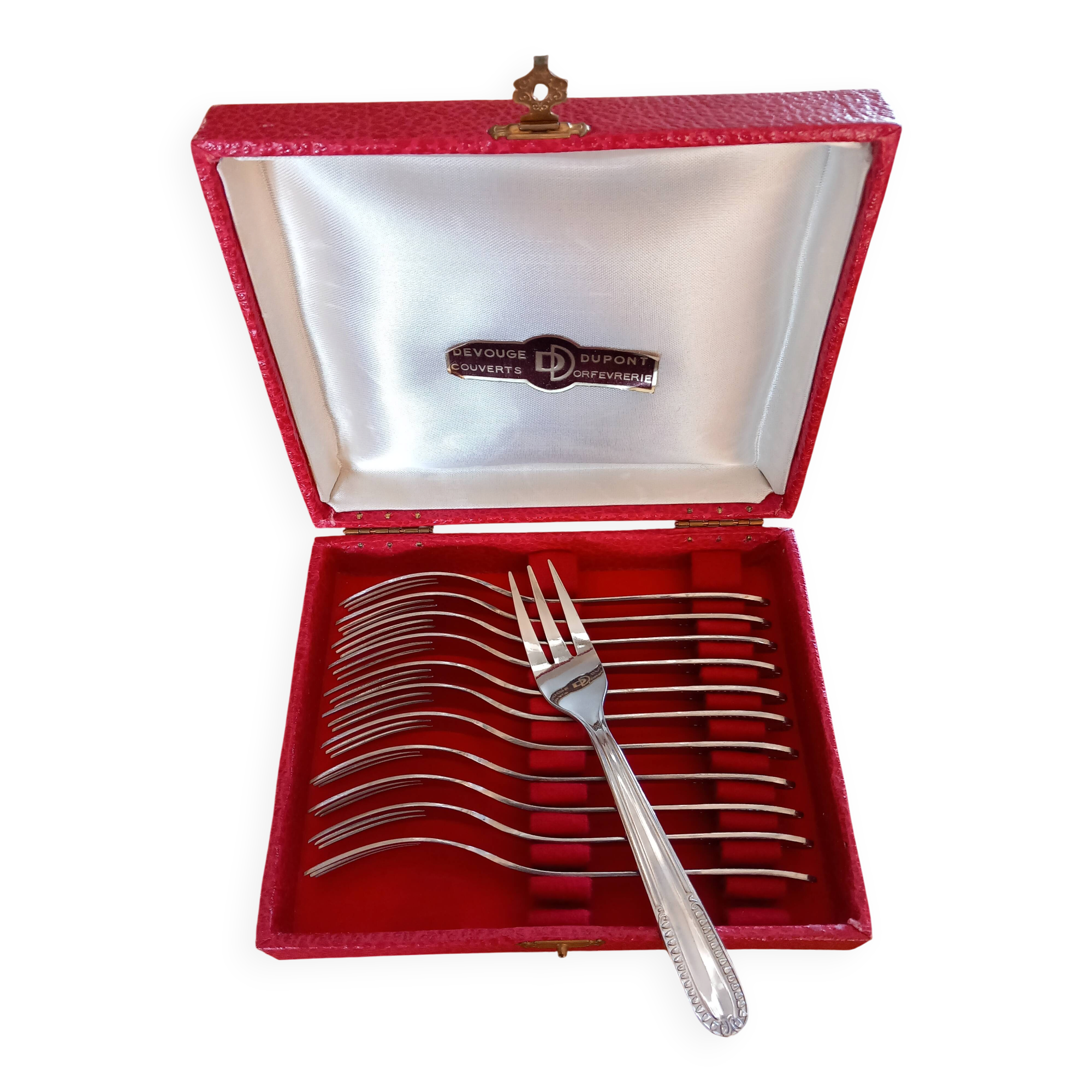Box of 12 small dessert forks, Devouge Dupont silverware.