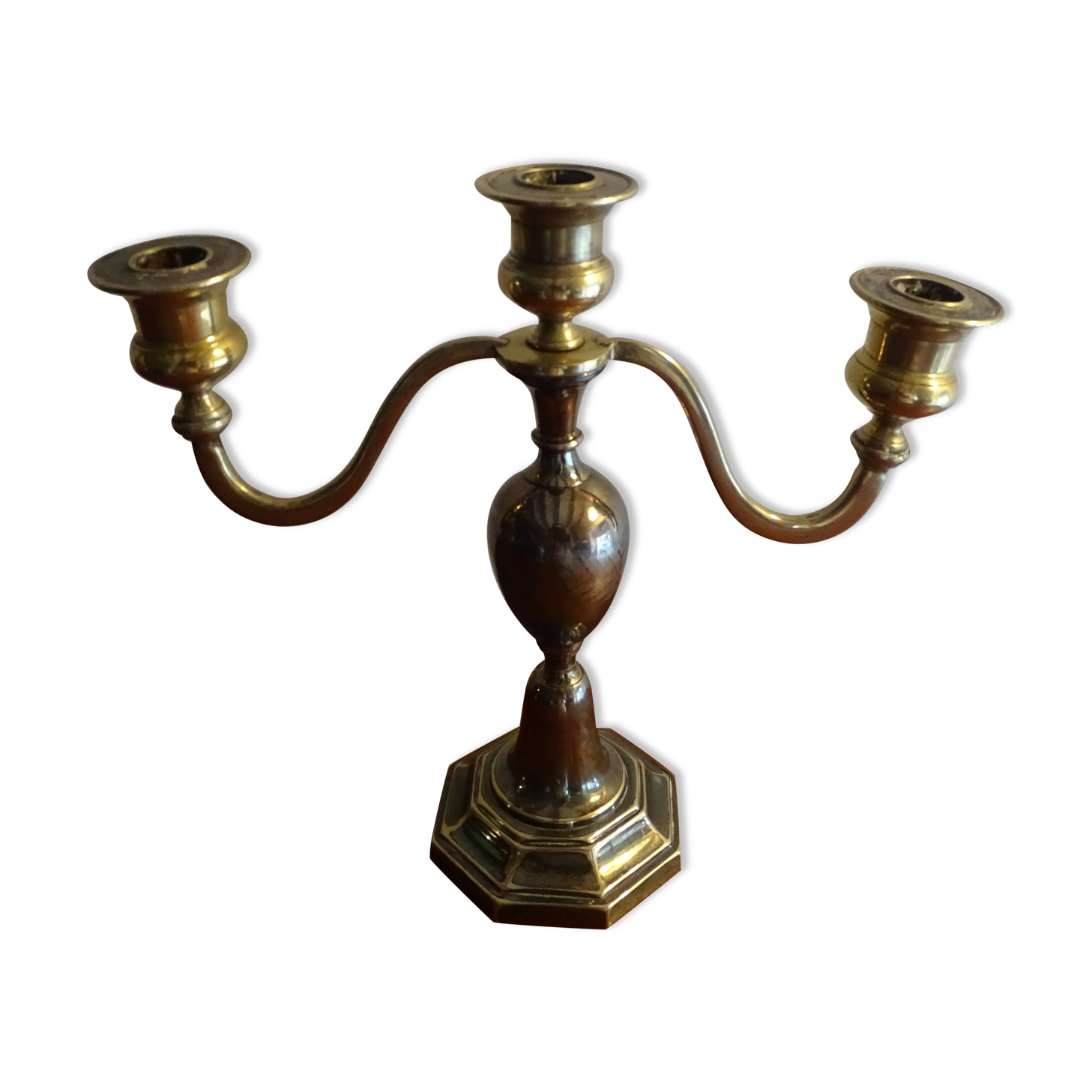 Candle holder 3 lights silver metal EPNS old