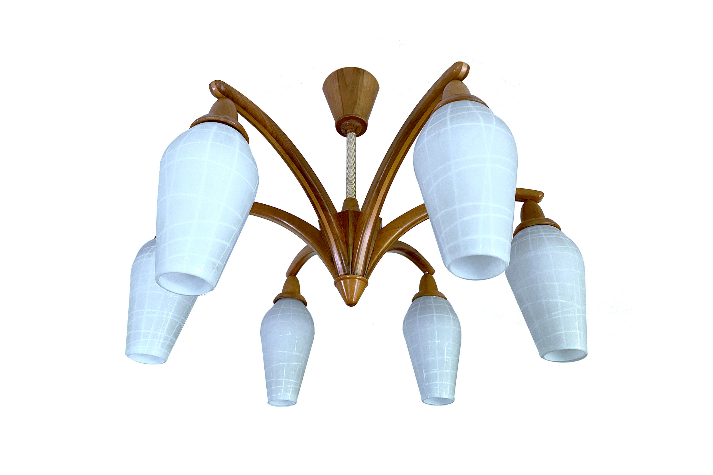 Vintage Pendant Lamp Scandinavian Temde, Wood and Opal Glass, 60s