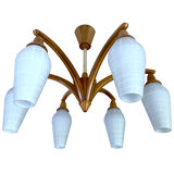 Vintage Pendant Lamp Scandinavian Temde, Wood and Opal Glass, 60s