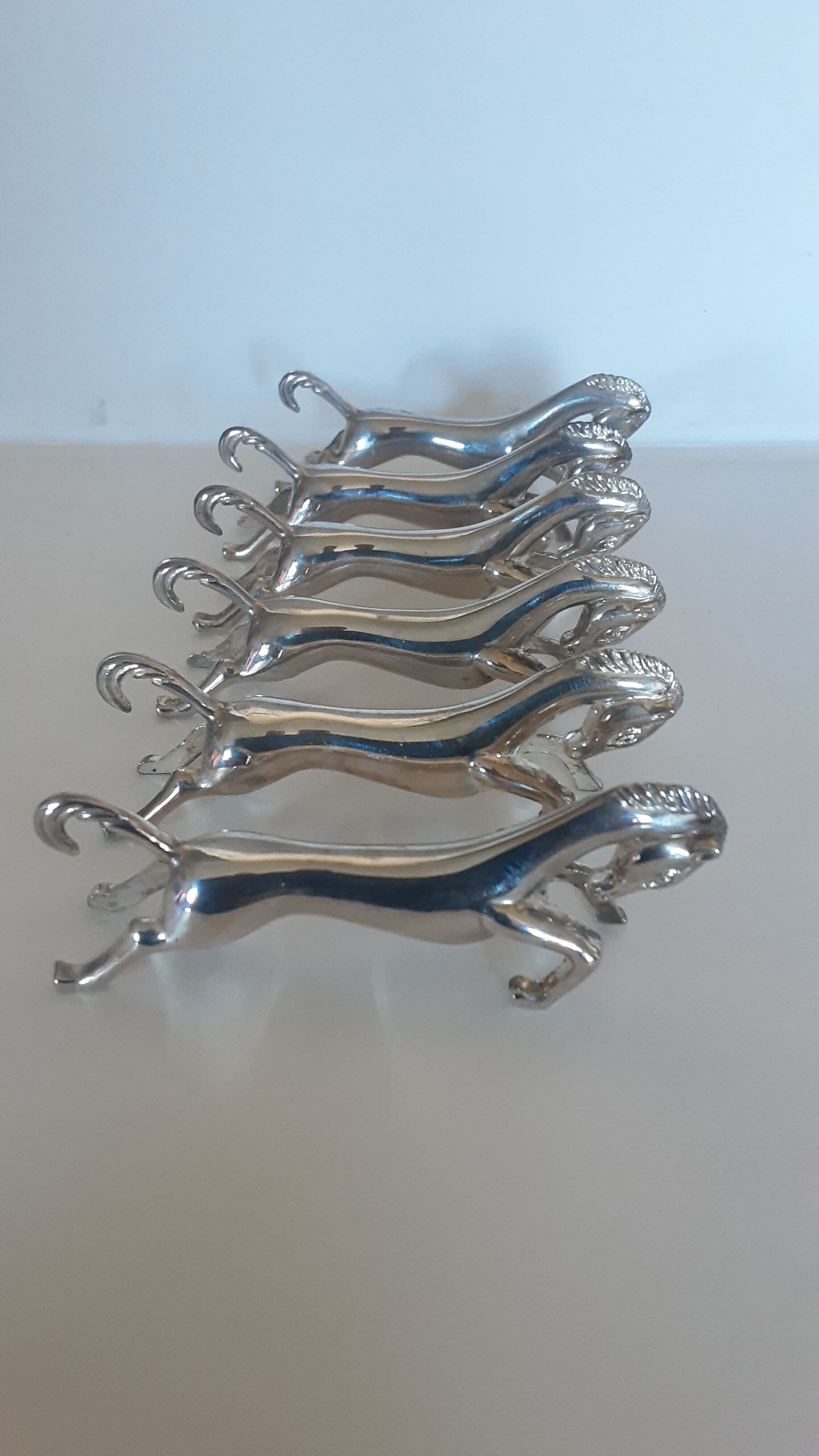 Set de 6 portes couteaux chevaux en chrome argenté- vintage