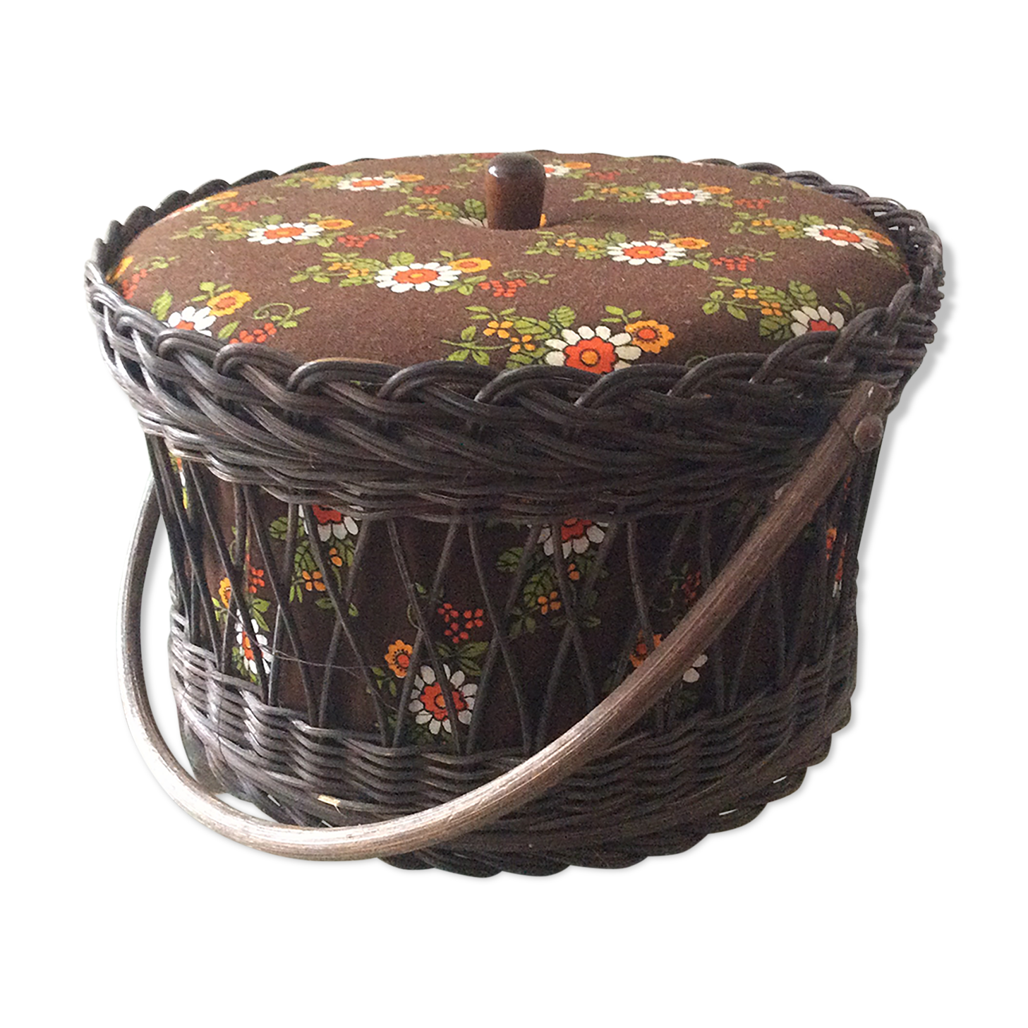 Rattan sewing basket from the 60s and 70s
