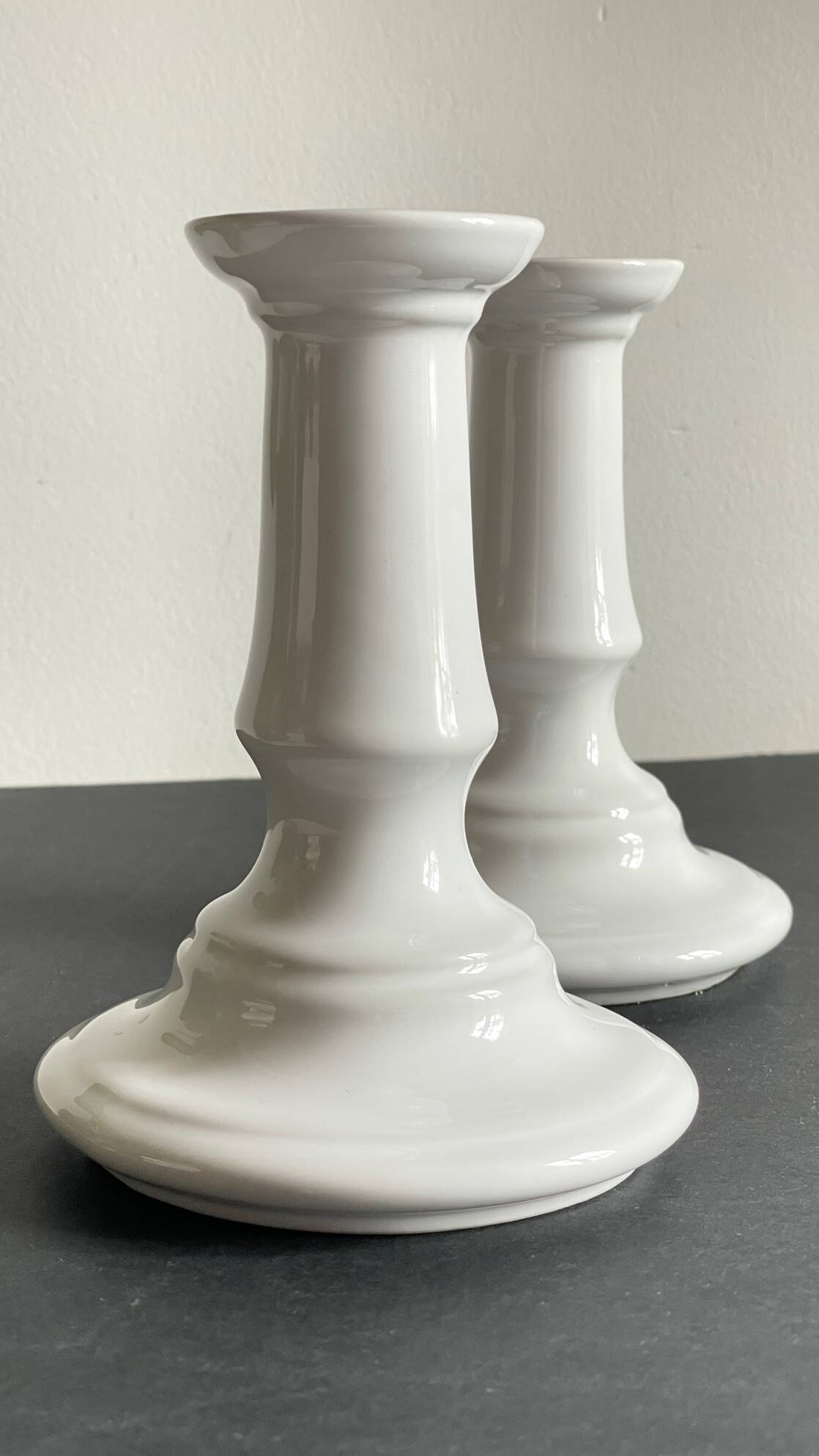 Antique White Ceramic Candlesticks