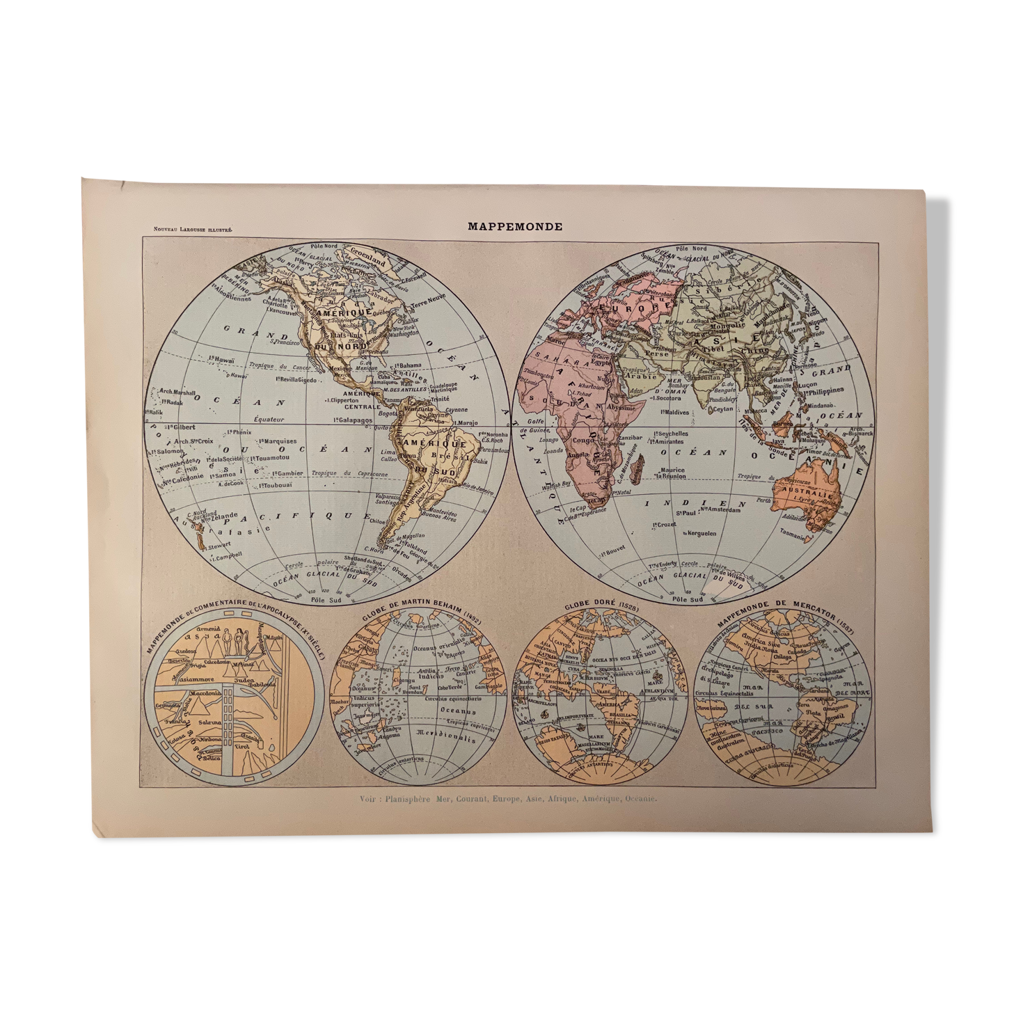 Lithograph engraving world map of 1897