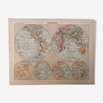 Lithograph engraving world map of 1897