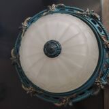 Glass and cast iron ceiling lamp