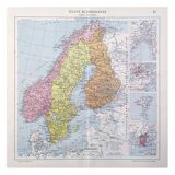 Old map Scandinavia Norway Sweden Finland 43x43cm from 1950