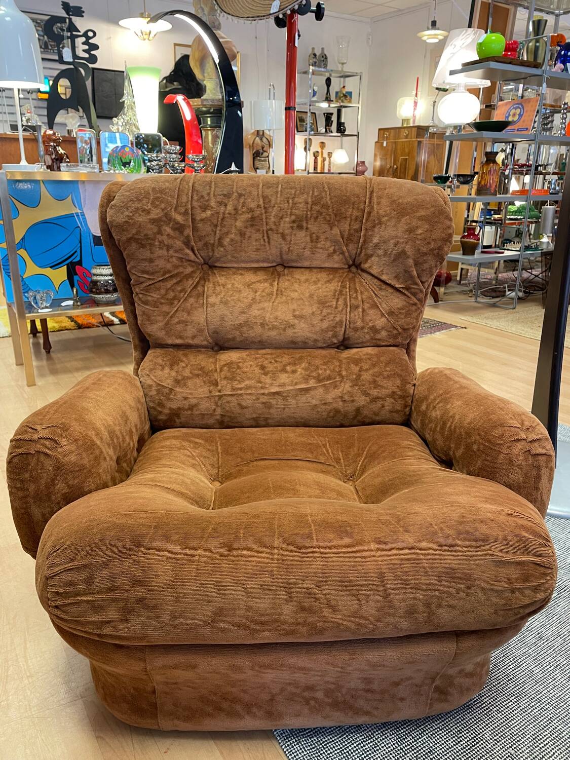 Brown velvet armchair, space age, 70s