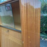 Vintage Scandinavian secretary in lacquered wood with display cabinet and drawers