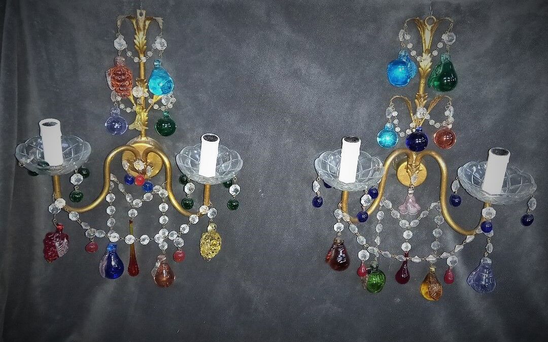 Set wall lamps of murano decor fruit cluster