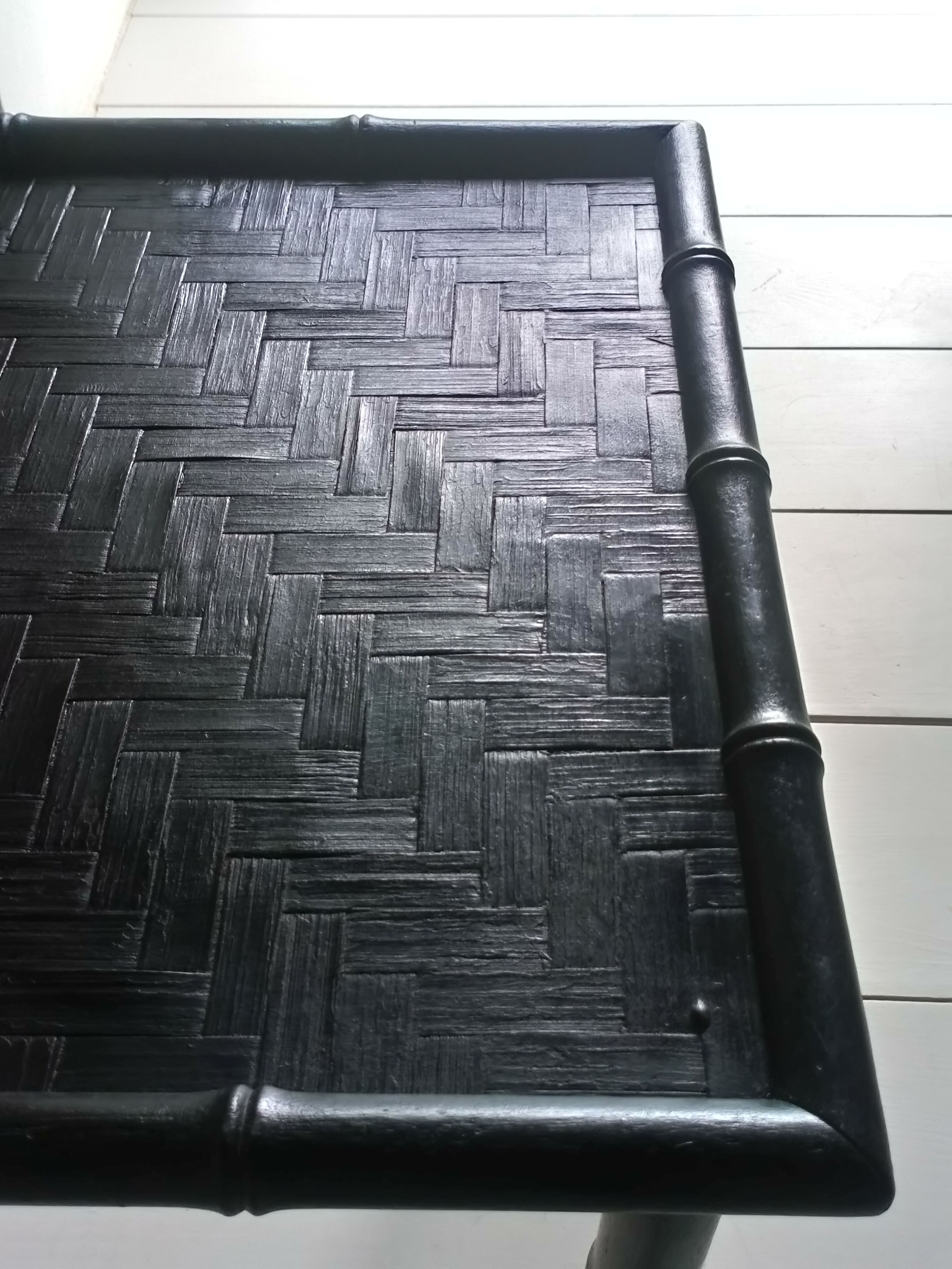 Black wood and bamboo side table