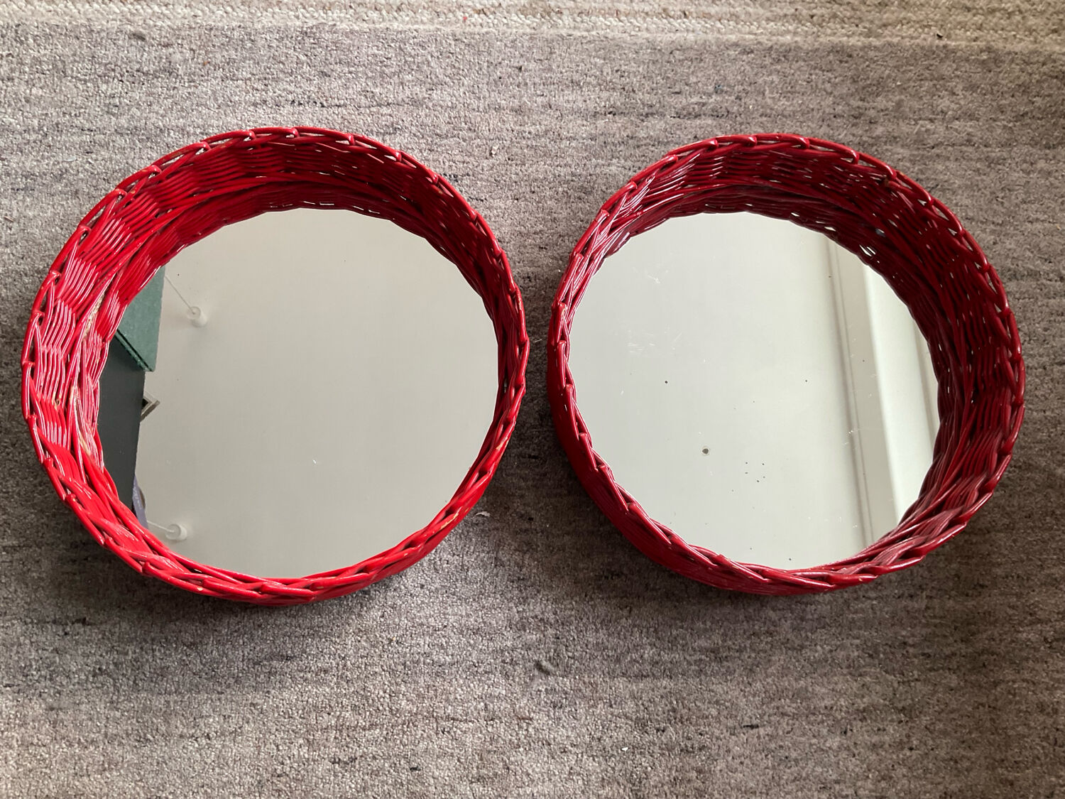 Pair of vintage rattan trays from the 1970s