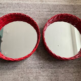 Pair of vintage rattan trays from the 1970s