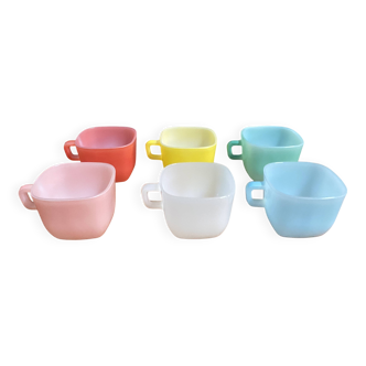 Ensemble de 6 verres/tasses colorés par Opale, années 1960