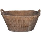 Brown wicker rustic basket - vintage laundry basket from the 1940s, large and oval.