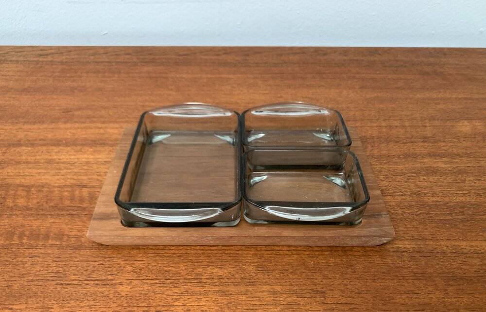 Mid-Century Danish Teak Cabaret Trays with Holmegaard Glasses, 1960s, Set of 4