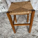 Antique Carved Wood Stool + Vintage Straw Seat #E099