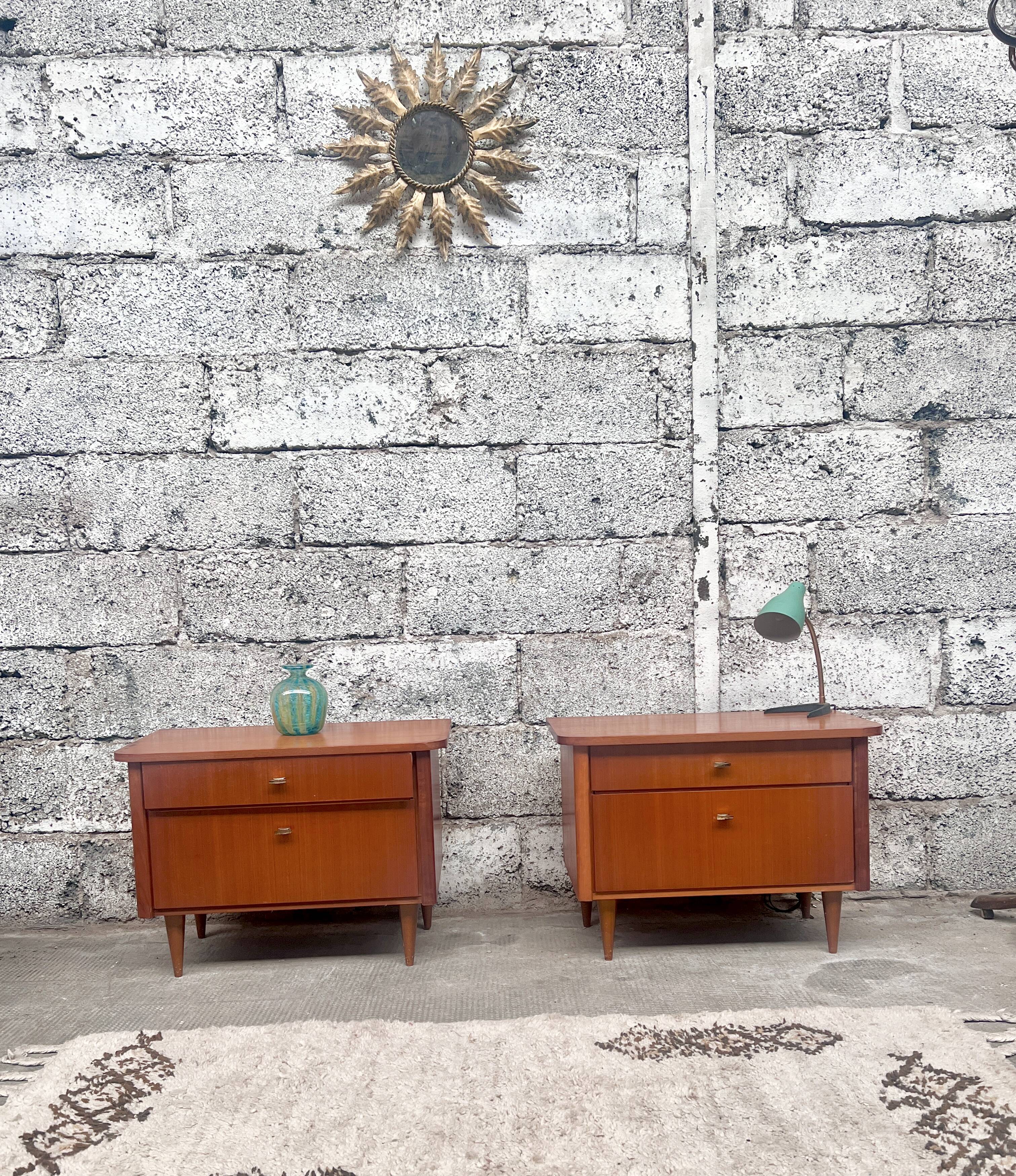 Pair of bedside tables, end of vintage sofa, old 1950